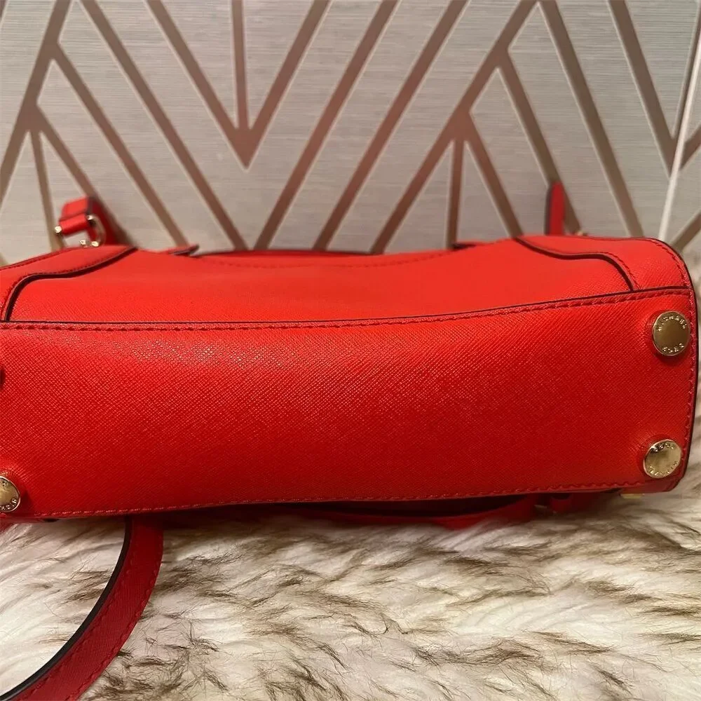Michael Kors Dillon Red Leather Crossbody Messenger Bag Studded Medium W… - Picture 4 of 6